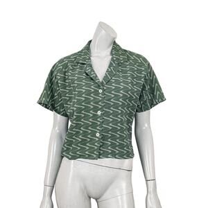 DANDY DEL MAR Women's Short Sleeve camp Collar Blouse in Green